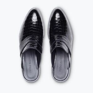 Freda Salvador Black Croc-Embossed Mules